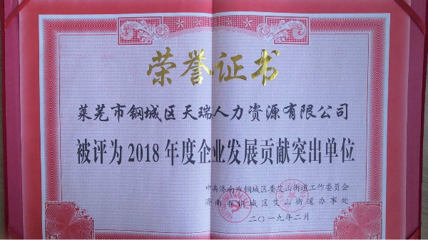 天瑞人力被評為2018年度企業(yè)發(fā)展貢獻單位.jpg
